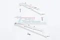GPM Racing silver aluminium front and rear chassis braces with included mounting screws on a white background.