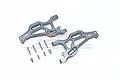 GPM Racing silver-grey aluminium front lower suspension arms for RC cars, including mounting hardware, on a white background.