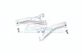 Two silver aluminium front upper suspension arms for an RC car, accompanied by two small mounting screws, set against a white background.
