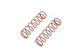 Two red Kyosho RC shock springs positioned diagonally on a white background.