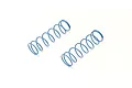 Two light blue Kyosho RC shock springs lying on a white background.
