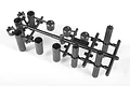 A black plastic parts tree containing various drive shaft components for an RC vehicle, set against a plain white background.
