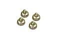 Four silver-coloured metal shock caps for Kyosho 1/8 scale RC cars arranged on a white background.
