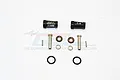 GPM Racing black aluminium 23mm wheel hex adapters for RC cars with included hardware pins, washers, and O-rings.
