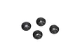 Four small, black, dome-shaped rubber shock diaphragms for Kyosho RC cars arranged on a white background.