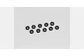 A set of ten small black rubber O-rings arranged on a plain white background.