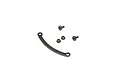 A black curved Losi Ackerman plate with two small metal screws and two small metal bushings on a white background.