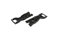 Two black plastic front suspension arms for an RC car, shown from an angled perspective on a white background.