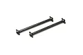 Two black metal dogbone style RC drive shafts laid side by side on a white background.