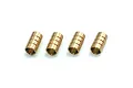 Four small brass cylindrical propeller collars arranged in a row on a white background.