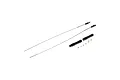 Pro Boat twin rudder pushrod set including two long metal wire rods, two black plastic sleeves, and small metal hardware components on a white background.