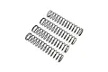 Four black RC shock springs arranged diagonally on a white background, each featuring a small red paint mark for identification.