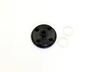 Kyosho hardened steel 43T differential ring gear with two metal shims on a white background.