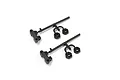 Two identical black plastic parts trees for Kyosho RC cars, each containing a suspension mount and two wheel hex hubs.