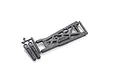 Kyosho RC rear suspension arm set on a white background, showing molded plastic parts still attached to the sprue frame.