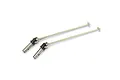 Two Kyosho universal drive shafts for RC cars, featuring silver metal shafts and black plastic joints, isolated on a white background.