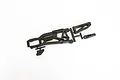 A black plastic RC suspension arm set still attached to the original parts tree on a white background.
