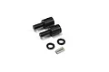 Kyosho differential outdrive set including two black metal outdrives, two rubber O-rings, and two small metal pins on a white background.