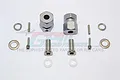 GPM Racing grey aluminium 12mm wheel hex adapters with extension hardware, including pins, nuts, and washers on a white background.