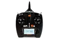 Spektrum DX6e 6-channel 2.4GHz RC transmitter in black with an orange backlit LCD screen and antenna, viewed from the front.