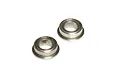 Two small flanged metal shielded ball bearings shown from an angled perspective against a white background.
