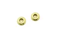 Two small brass-coloured flanged metal washers shown from a top-down perspective against a plain white background.