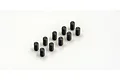 A set of ten small black metal grub screws arranged on a plain white background.