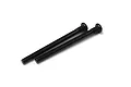 Two black metal hinge pins with threaded heads, shown at an angle on a white background.