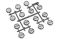 A grey plastic parts tree containing ten circular light bar lens grills with PIAA branding, designed for RC vehicles.