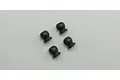 Four dark grey metal flanged pivot balls arranged in a square pattern on a plain light grey background.