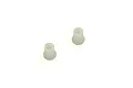 Two small white plastic torque rod bushings for RC cars, shown against a plain white background.
