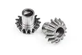 Two metallic RC differential pinion gears shown from different angles against a white background.
