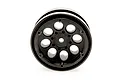 A single black 8-hole RC crawler wheel rim against a white background.