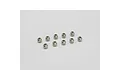 Ten small silver-coloured metal pivot balls arranged on a plain white background.