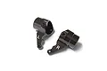 Two gunmetal grey CNC aluminium steering arm hubs for RC cars, marked with L and R, isolated on a white background.