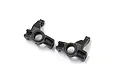 Two black plastic steering arm hubs for an RC car, shown from a top-down perspective on a white background.