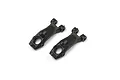 Two black plastic RC car front steering hub carriers shown from an angled top-down perspective against a white background.