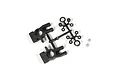 Kyosho rear hub carrier set for RC cars, featuring two black plastic hub carriers on a parts tree and two small grey washers.