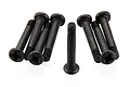 A set of eight black steel suspension screw pins for RC vehicles arranged on a white background.