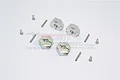 Four silver aluminium 14mm wheel hex adapters with pins and screws on a white background.