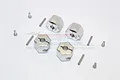 A set of four GPM silver aluminium 14mm wheel hex adapters with pins and screws on a white background.