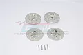 Four silver aluminium brake disc hex adapters for RC cars with four small metal pins, displayed on a white background with a GPM Racing watermark.