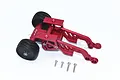 GPM Racing red aluminium adjustable rear wheelie bar with wing mount and included screws on a white background.
