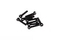 A small pile of ten black metal cap head screws with hexagonal sockets, isolated on a plain white background.