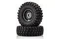 Two black 1.9 inch RC crawler wheels with aggressive tread patterns stacked on a white background.