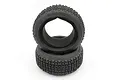 Two black Kyosho K-BLOX RC buggy tyres stacked vertically on a white background, showing the tread pattern and foam inserts.