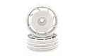 Two white Kyosho 2.0-inch 8D front rims for RC buggies, stacked on a white background.
