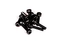 A small pile of black metal cap head screws for RC vehicles on a white background.