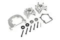 Rovan silver aluminium 71cc 4-bolt engine crankcase set including bearings, seals, bolts, and gasket on a white background.
