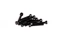 A small pile of ten black metal cap head screws against a plain white background.